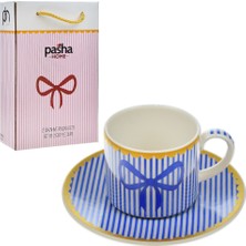 Pasha Home Ribbon 2 Li Kahve Seti Mavi PH-0905 1 Adet