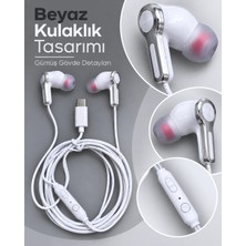 Epilons Örgülü Kablo Tasarımlı Kumandalı Beyaz Type C Kulaklık