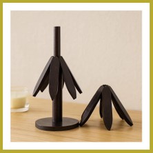 Bezos Bambu Ahşap Katlanır Nihale 20 cm - Standlı, Yaprak Desenli (2'li) Bcks