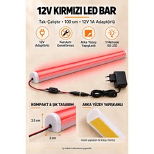 Onerous 100 cm 12V Kırmızı LED Bar, Anahtarlı, Adaptörlü, Yapışkanlı, Tezgah Altı Aydınlatma