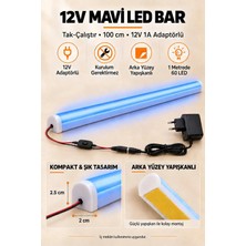 Onerous 100 cm 12V Mavi LED Bar, Anahtarlı, Adaptörlü, Yapışkanlı, Tezgah Altı Aydınlatma