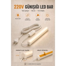 Onerous 50 cm 220V Günışığı LED Bar, Anahtarlı, Fişli, Yapışkanlı, Tezgah Altı Aydınlatma
