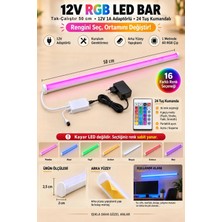 Onerous 50 cm 12V Rgb LED Bar, 24 Tuş Kumandalı, Adaptörlü, Yapışkanlı, Dekoratif Aydınlatma