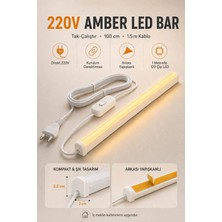 Onerous 100 cm 220V Amber LED Bar, Anahtarlı, Fişli, Yapışkanlı, Tezgah Altı Aydınlatma