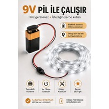 Onerous 4 M 9V Beyaz LED Şerit, Pilli, Pil Dahil, Anahtarlı, Yapışkanlı