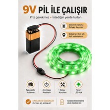 Onerous 3 M 9V Yeşil LED Şerit, Pilli, Pil Dahil, Anahtarlı, Yapışkanlı