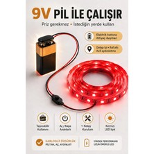 Onerous 1 M 9V Kırmızı LED Şerit, Pilli, Pil Dahil, Anahtarlı, Yapışkanlı
