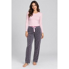 Çamaşır Kenti Kadın Tek Alt Pijama Pantolonu - Küçük Kalp Desenli, Gri