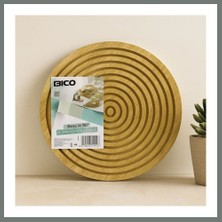 Bezos Yuvarlak 28 cm Bambu Servis Sunum Tahtası - Çift Taraflı (Düz ve Kanallı) Mmbz