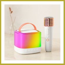 Bezos Kablosuz Mikrofonlu Karaoke Hoparlör (Bluetooth, Beyaz, USB Şarjlı) Bcks