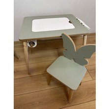Kechy Concept Yeşil Montessori Kelebek Sandalyeli Çocuk Aktivite Masası - Rulo Kağıtlı, Kalem Kutulu ve Trofast Kutulu Set