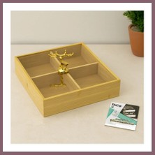 Bezos 4 Bölmeli Bambu Servis Sunumluk 22X22X5 cm Bzss