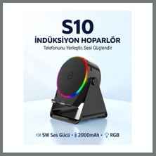 Bezos S10 5W Bluetooth + Temasıyla Ses Yükselten Indüksiyon Hoparlör 2000 Mah Rgb Işıklı Standlı 5in Speaker Mmbz