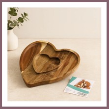 Bezos Ahşap Bambu Servis Tepsisi 2 Bölmeli Kalp Model 20X19.5X1.5 cm Bzss