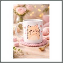 Bezos Sevimli Kedi Tasarımlı Porselen Kupa Model 193 – Kalpli Cute Cat Baskılı Kahve Kupası – Sevgiliye Hediye Sevimli Kupa Mmbz