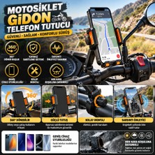 Zenviaa Motosiklet Gidon Telefon TUTUCU–360° Döner, Kaymaz Sabitleme Sistemli, Sarsıntı Önley