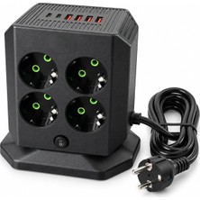 Tr 8'li Topraklı Priz Istasyonu, 4 Ön 4 Arka Prizli, 4 Usb-A 2 Type-C Girişli, 3 Metre Kablolu,