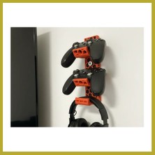 Bezos 3D Baskı Petek Desenli Duvar Tipi Iki Oyun Kolu ve Kulaklık Askısı Turuncu Gaming Odası Düzenleyici Bcks