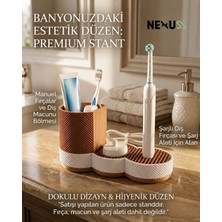 Nexuss Desıgn Diş Fırçası Organizeri Banyo Standı Diş Macunu Tutucu Kahverengi Beyaz Elektrikli Şarjlı Fırça Düzenleyici