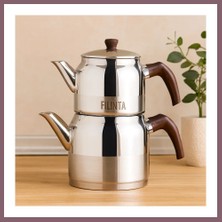 Bezos Orta Boy Çelik Çaydanlık Seti (Çift Kapaklı, Süzgeçli) 1.25L/2.25L Bzss