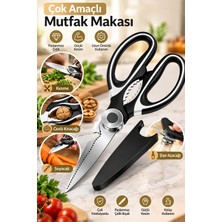 Porsima PBT-934 Çok Fonksiyonlu Paslanmaz Çelik Mutfak Makası 20 cm - Koruyucu Kılıflı Et, Tavuk, Balık Kesme & Ceviz Kıracaklı Mutfak Makası
