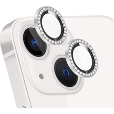 KZY İletişim Kzy Iletişim iPhone 13 Taşlı Tasarım Temperli Cam Kamera Lens Koruyucu - Gümüş