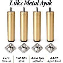 Badem10 Metal Ayak Mat Gold 15 cm 4 Adet Baza Mobilya Sehpa Dolap Masa Ayağı M8 Civatalı Bağlantı Aparatlı