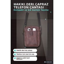 Eco Lounge Hakiki Deri Çapraz Telefon Çantası 14X19 cm Kartlıklı Ayarlanabilir Askılı El Yapımı BX-316134