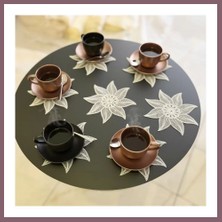 Bezos 6 Lı Dantel Kahve Sunumluğu 15X15 cm Asorti Desenli Bardak Altlığı Türk Kahvesi Fincan Sunum Seti Bzss