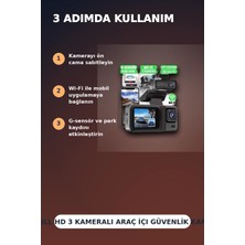Eco Lounge 1080P Full Hd 3 Kameralı Wi-Fi Destekli Araç Içi Yol Kayıt Kamerası 170 Derece Geniş Açı