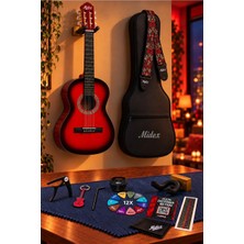 Midex CG-270RD Kırmızı Renk Klasik Gitar 4/4 Yetişkin Boy Sap Ayarlı Full Set