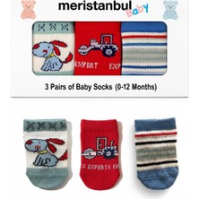 Happy Trend Erkek Bebek Çorap Seti 0-12 Ay | 3'lü | Traktör, Köpek ve Çizgili Desenli | Yumuşak Pamuklu Bebek Çorapları | Hediye Kutulu