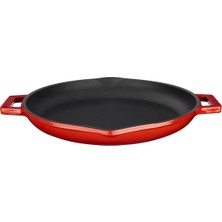 Happy Trend Metal Döküm Yuvarlak Kızartma Tavası, Metal Kulplu, 30 Cm, Kırmızı