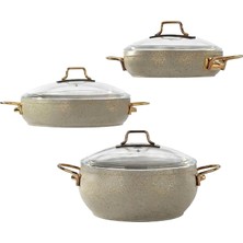 Happy Trend EMY2402 Emaye 6 Parça Tencere Seti | Gri Vintage Güveç Model | Cam Kapaklı 16-20-22 cm Tencere Takımı | Indüksiyon Uyumlu Şık ve Dayanıklı Mutfak Seti