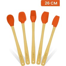 Happy Trend 5'li Turuncu Bambu Silikon Spatula Seti Uzun 26 cm