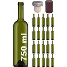Happy Trend 750 ml Yeşil Şarap Şişesi Sentetik Mantar Tıpalı ve Kapüşonlu Boş Çukur Cam Şişe 20 Adet
