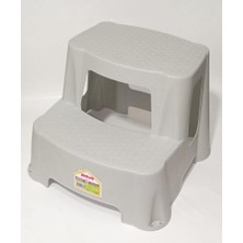 Happy Trend Gri Kaymaz Tabanlı Yükseltici Basamaklı Çocuk Lavabo Taburesi 120KG Taşır 2 Basamaklı Merdiven