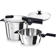 Happy Trend Vitaquick Elemental Düdüklü Tencere Seti 3 Parça (6 + 3,5 L, Çap 22 Cm, Adaçayı Yeşili), Cam Kapak, 2 Pişirme Kademesi, Indüksiyon, Almanya'da Üretilmiştir