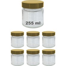 Happy Trend 255 ml Kavanoz Metal Derin Kapaklı 255 cc Şeffaf Reçel, Marmelat Cam Kavanoz Deep 6 Adet (Altın Kapak)