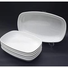 Happy Trend Adet Beyaz Melamin Kayık Tabak 28X18CM Büyük Boy Salata Tabağı Günlük Kullanıma Hesaplı Oval Tabak