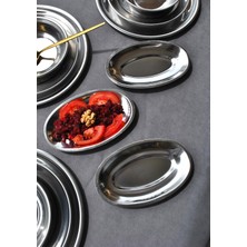 Happy Trend Paslanmaz Çelik Kayık Tabak Sunum Meze Tabağı 18 x 11 cm - Düz