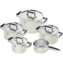 Happy Trend Pure Tencere Seti, 5 Parça, 18/10 Paslanmaz Çelik, Seramik Dış Kaplama, Stay-Cool Kulplar, Bulaşık Makinesinde Yıkanabilir, Fildişi Beyazı