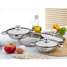 Happy Trend Çelik Omlet Tava Seti, Kapaklı, 3 Adet, 16CM, 18CM, 20CM, 6 Parça