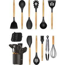 Happy Trend Dimarco Isıya Dayanıklı Yanmaz Yapışmaz 13 Parça Silikon Spatula Mutfak Seti Siyah