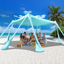 Happy Trend Plaj Gölgelik Tente Deniz Çadırı, Sahil Plaj Gölgeliği Kanopy, UPF50 Güneş Koruma, Açık Hava Deniz Şemsiyesi Tente Gölgelik Aile Kampı Balık Piknik Için Gölgelik, 300X300CM, Turkuaz