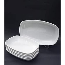 Happy Trend Adet Beyaz Melamin Kayık Tabak 28X18CM Büyük Boy Salata Tabağı Günlük Kullanıma Hesaplı Oval Tabak