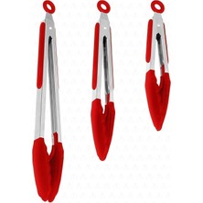 Happy Trend Midori Metal Saplı Silikon Uçlu Kilit Sistemli Smart 3lü Maşa Seti Kırmızı
