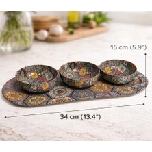 Happy Trend 3'lü Meze ve Atıştırmalık Kase Seti,renkli Mozaik Desenli Sunum Tabağı Ile, Dayanıklı Çerezlik Sosluk Seti, Modern Sofra Sunum Ürünü