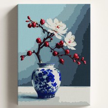 Happy Trend Boyama Tuval Hobi Seti Kiraz Vazo Temalı Fırça ve Boya Dahil Set (Çıtalı) 50X70 cm Kendin Yap Sayılarla Tuval Boya Kiti (Kasnaklı)