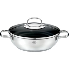 Happy Trend Elegance Procera Servis Tavası, Yapışmaz, Şık ve Verimli, Çap 28 Cm, 260 °c'ye Kadar Isıya Dayanıklı, Seramik Kaplama, Gümüş, Paslanmaz Çelik 18/10
